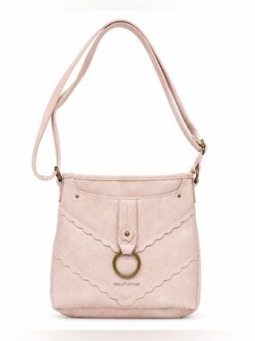 Wallflower Pale Pink Scalloped Crossbody Bag with Ring Accent